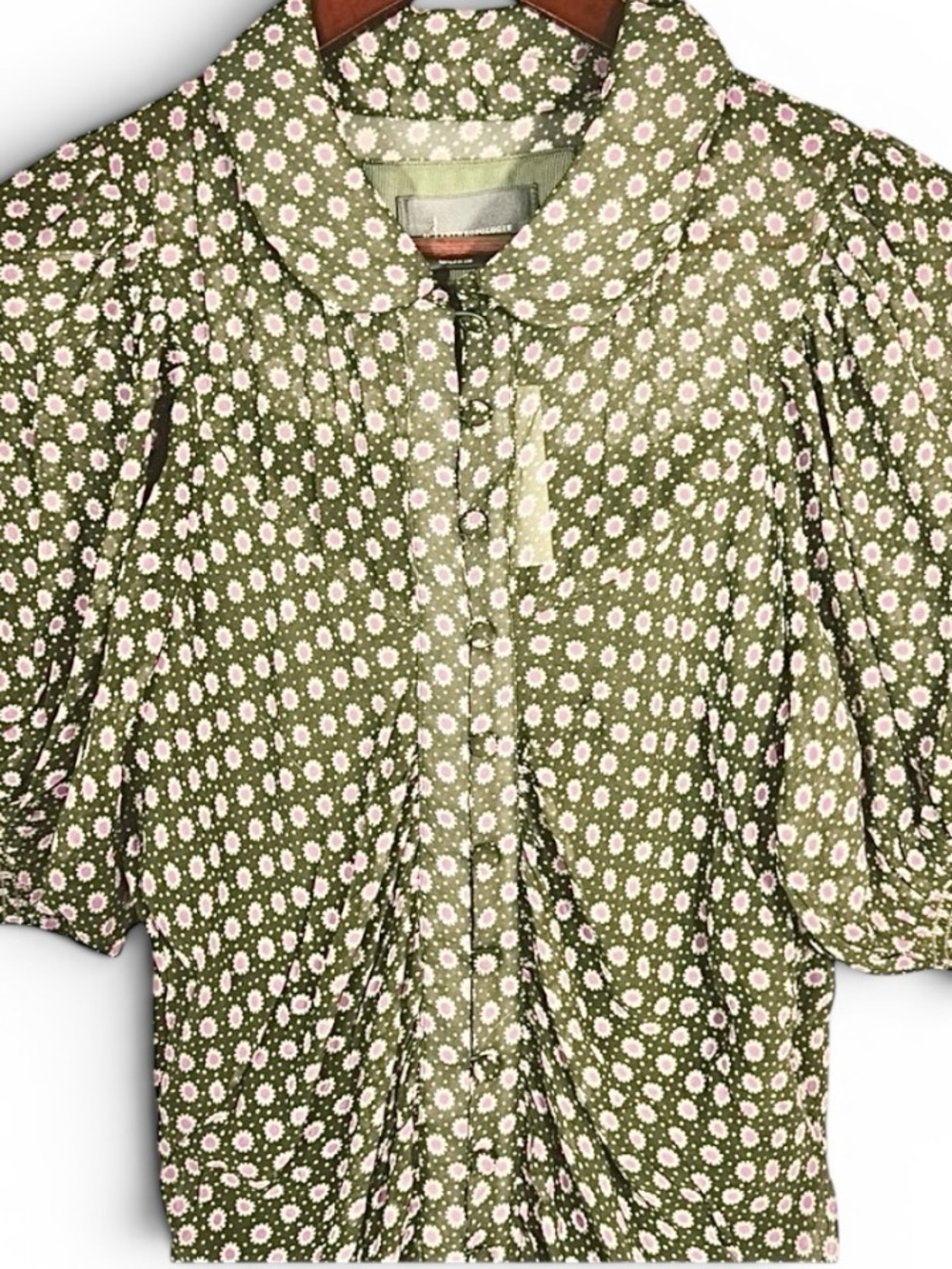 Anthropologie Puff-Sleeve Ruched Mesh Midi Shirt Dress 12 May fit 10 - Picture 5 of 10